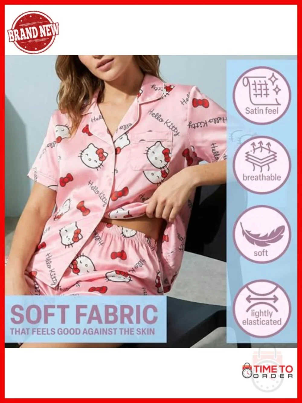 2 Piece Women's Pajama Set with Button-Down Shirt and Shorts, Kawaii Lounge Set